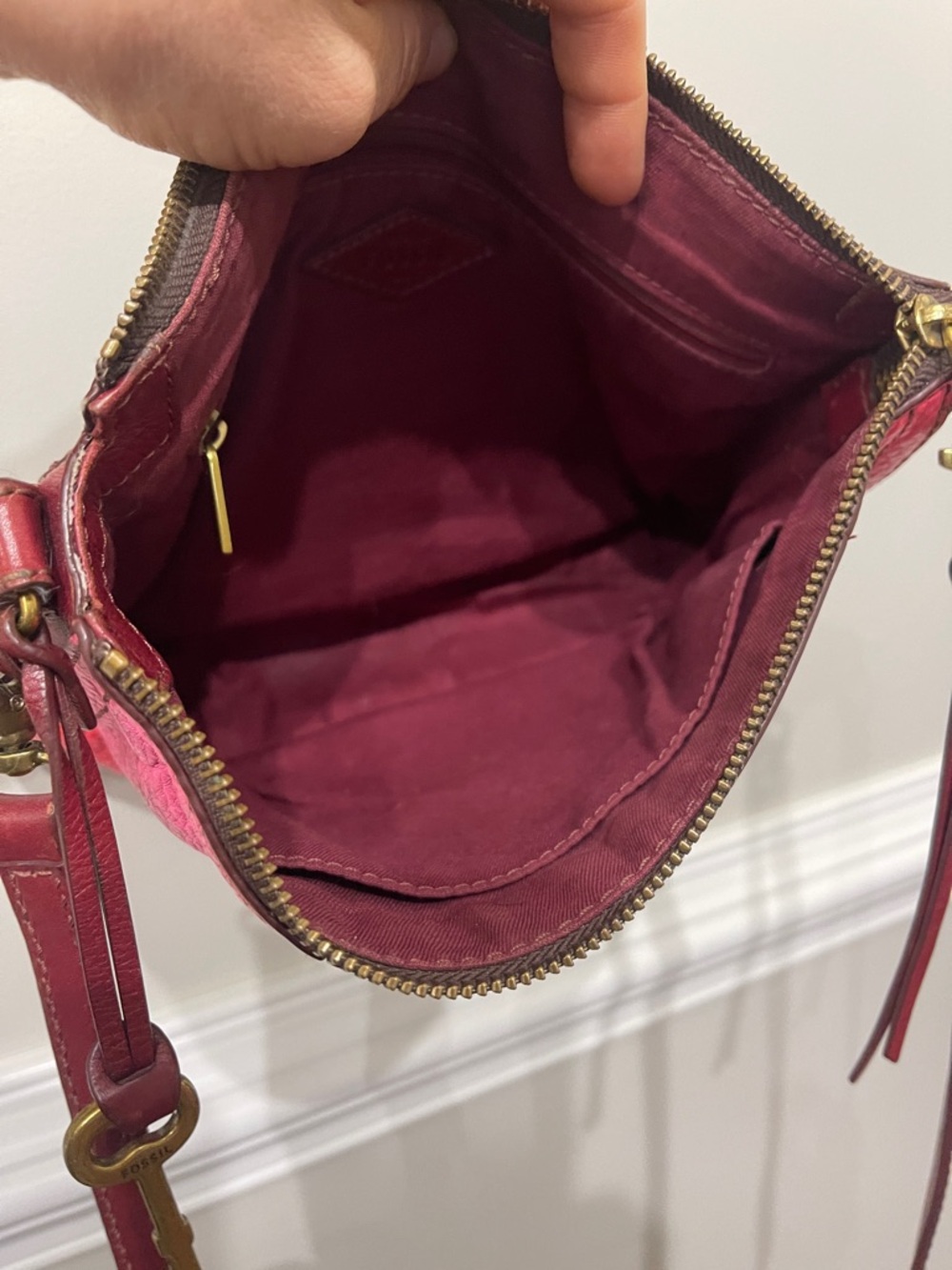 Fossil Emma Patchwork Leather Crossbody in Red, Pink, Orange & Teal With Charm - Picture 6 of 10